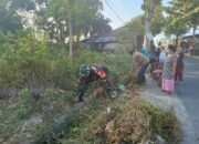 TNI dan Warga Bersatu Bersihkan Jalan Desa Tanjung